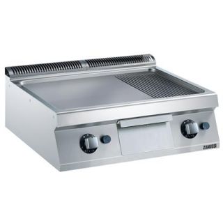 Zanussi Stekhäll, gas. Bänkmodell. 800mm. 2/3 slät, 1/3 räfflad kromhäll. Gasoldysor bifoga