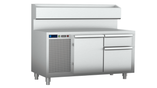 Pizzakylbänk 160 m. upphöjd kylränna & 2 dörrar -Inocold