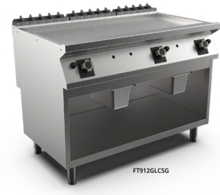 SATIN-KROMSTEKHÄLL GAS HS MARENO M1-90 FT912GLCSG - 2 zon, slät stekyta, termostatreglerad - 1200 × 920 × 900 mm