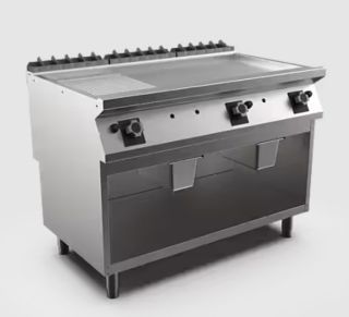 SATIN-KROMSTEKHÄLL RÄFFLAD GAS HS MARENO M1-70 FT712GMCS - 3 zoner, 1/3 räfflad stekyta - 1200 × 750 × 900 mm