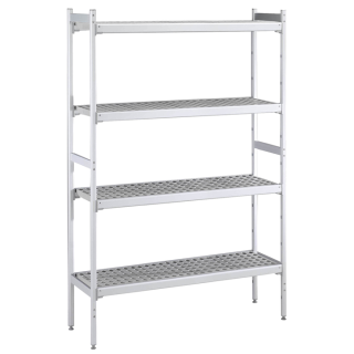 ZANUSSI ROSTFRI INREDNING HYLLA MED ALUMINIUM STEGE 4 ST POLYETEN HYLLOR 373 x 1960 MM JUSTERBARA FÖTTER