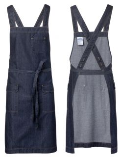 BRÖSTLAPPSFÖRKLÄDE, MÖRKBLÅ DENIM