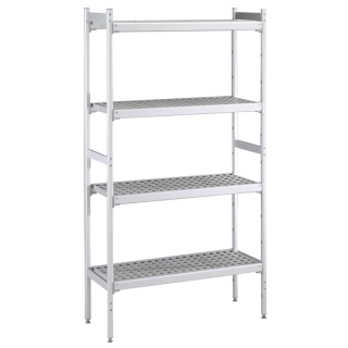 ZANUSSI ROSTFRI INREDNING HYLLOR BESTÅENDE AV: ALUMINIUMSTEGAR OCH 4 PLASTHYLLOR FÖR 1630 x 2430 MM KYLRUM 3400 KG MAXVIKT