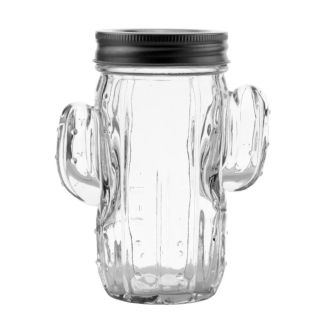 CACTUS DRINKING JAR WITH SILVER LID 414 ML