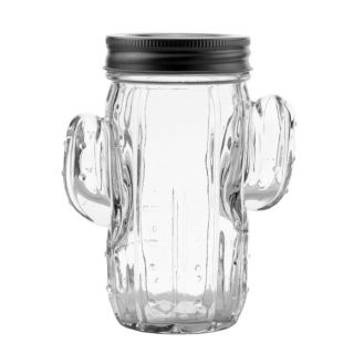 CACTUS DRINKING JAR WITH SILVER LID 414ML