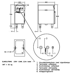 VATTENBAD MED UNDERBYGGT VÄRMESKÅP, 1N 230V 1.5KW D1105 GASTRO TEKNIK