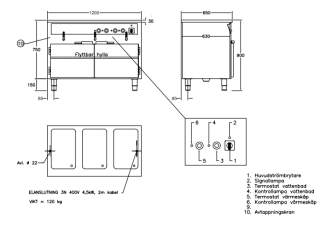 VATTENBAD MED UNDERBYGGT VÄRMESKÅP, 3 BRUNNAR, D1140 GASTRO TEKNIK