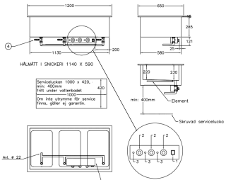 VATTENBAD FÖR INBYGGNAD 230V 2.25kW 3 BRUNN