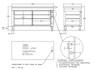 VÄRMESKÅP MED 2 ST SKJUTDÖRRAR OCH GENOMGÅENDE BESKICKNING 1600 MM