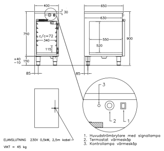 VÄRMESKÅP MED SLAGDÖRR OCH GEJDERFACK C/C 72 MM