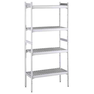 ZANUSSI ROSTFRI INREDNING HYLLA MED ALUMINIUM STEGE 4 ST POLYETEN HYLLOR 373 x 1394 MM JUSTERBARA FÖTTER