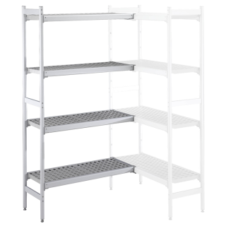 ZANUSSI ROSTFRI INREDNING HYLLA HÖRN MED ALUMINIUM STEGE 4 ST POLYETEN HYLLOR 373 X 1541 MM JUSTERBARA FÖTTER