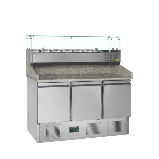 PIZZAKYLBÄNK 3 DÖRRAR PT1365 + GVC33-140 MED KYLRÄNNA GN 1/4