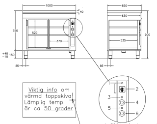 VÄRMESKÅP MED 2 ST SKJUTDÖRRAR OCH VÄRMD TOPPSKIVA 1000 MM