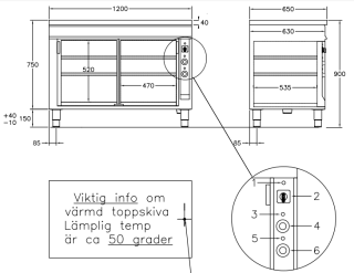 VÄRMESKÅP MED 2 ST SKJUTDÖRRAR OCH VÄRMD TOPPSKIVA 1200 MM