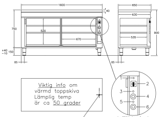VÄRMESKÅP MED 2 ST SKJUTDÖRRAR OCH VÄRMD TOPPSKIVA 1600 MM