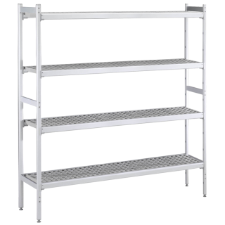 ZANUSSI ROSTFRI INREDNING HYLLA MED ALUMINIUM STEGE 4 ST POLYETEN HYLLOR 475 x 2760 MM JUSTERBARA FÖTTER