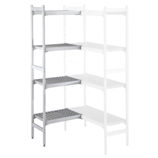 ZANUSSI ROSTFRI INREDNING HYLLA HÖRN MED ALUMINIUM STEGE 4 ST POLYETEN HYLLOR 373 x 922 MM JUSTERBARA FÖTTER