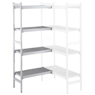 ZANUSSI ROSTFRI INREDNING HYLLA HÖRN MED ALUMINIUM STEGE 4 ST POLYETEN HYLLOR 373 x 1188 MM JUSTERBARA FÖTTER
