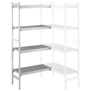 ZANUSSI ROSTFRI INREDNING HYLLA HÖRN MED ALUMINIUM STEGE 4 ST POLYETEN HYLLOR 373 x 1276 MM JUSTERBARA FÖTTER