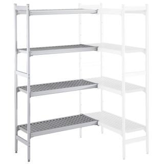 ZANUSSI ROSTFRI INREDNING HYLLA HÖRN MED ALUMINIUM STEGE 4 ST POLYETEN HYLLOR 373 X 1578MM JUSTERBARA FÖTTER