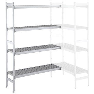 ZANUSSI ROSTFRI INREDNING HYLLA HÖRN MED ALUMINIUM STEGE 4 ST POLYETEN HYLLOR 373 x 1932 MM JUSTERBARA FÖTTER