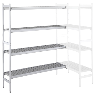ZANUSSI ROSTFRI INREDNING HYLLA HÖRN MED ALUMINIUM STEGE 4 ST POLYETEN HYLLOR 373 x 2376 MM JUSTERBARA FÖTTER