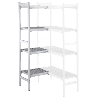 ZANUSSI ROSTFRI INREDNING HYLLA HÖRN MED ALUMINIUM STEGE 4 ST POLYETEN HYLLOR 475 x 744 MM JUSTERBARA FÖTTER