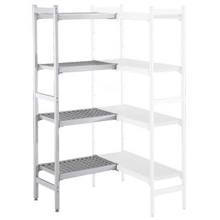 ZANUSSI ROSTFRI INREDNING HYLLA HÖRN MED ALUMINIUM STEGE 4 ST POLYETEN HYLLOR 475 x 1010 MM JUSTERBARA FÖTTER