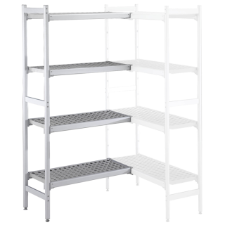 ZANUSSI ROSTFRI INREDNING HYLLA HÖRN MED ALUMINIUM STEGE 4 ST POLYETEN HYLLOR 475 x 1366 MM JUSTERBARA FÖTTER