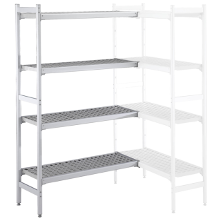 ZANUSSI ROSTFRI INREDNING HYLLA HÖRN MED ALUMINIUM STEGE 4 ST POLYETEN HYLLOR 475 x 1668 MM JUSTERBARA FÖTTER