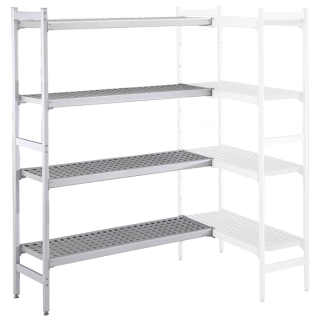 ZANUSSI ROSTFRI INREDNING HYLLA HÖRNSEKTION MED ALUMINIUMSTEGE 4 ST HYLLOR 475 x 2020 MM I POLYETEN LASTKAPACITET 1360KG