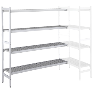 ZANUSSI ROSTFRI INREDNING HYLLA HÖRNSEKTION MED ALUMINIUMSTEGE 4 ST HYLLOR 475 x 2732 MM I POLYETEN LASTKAPACITET 880 KG