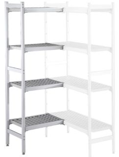 ZANUSSI ROSTFRI INREDNING HYLLA HÖRN MED ALUMINIUM STEGE 4 ST POLYETEN HYLLOR 475 x 922 MM JUSTERBARA FÖTTER