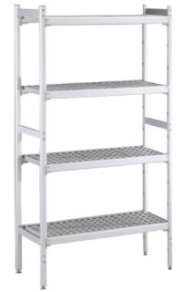 ZANUSSI ROSTFRI INREDNING HYLLA MED ALUMINIUM STEGE 4 ST POLYETEN HYLLOR 475 x 1569 MM JUSTERBARA FÖTTER