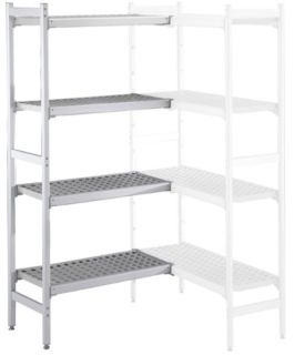ZANUSSI ROSTFRI INREDNING HYLLA HÖRN MED ALUMINIUM STEGE 4 ST POLYETEN HYLLOR 475 x 1276 MM JUSTERBARA FÖTTER