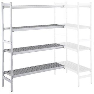 ZANUSSI ROSTFRI INREDNING HYLLA HÖRNSEKTION MED ALUMINIUMSTEGE 4 ST HYLLOR 475 x 2196 MM I POLYETEN LASTKAPACITET 1200 KG
