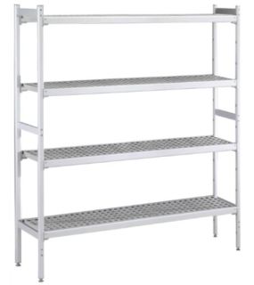 ZANUSSI ROSTFRI INREDNING HYLLA MED ALUMINIUM STEGE 4 ST POLYETEN HYLLOR 475 x 2580 MM JUSTERBARA FÖTTER