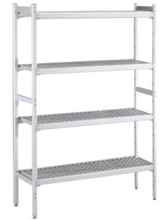 ZANUSSI ROSTFRI INREDNING HYLLA MED ALUMINIUM STEGE 4 ST POLYETEN HYLLOR 475 X 1960 MM JUSTERBARA FÖTTER